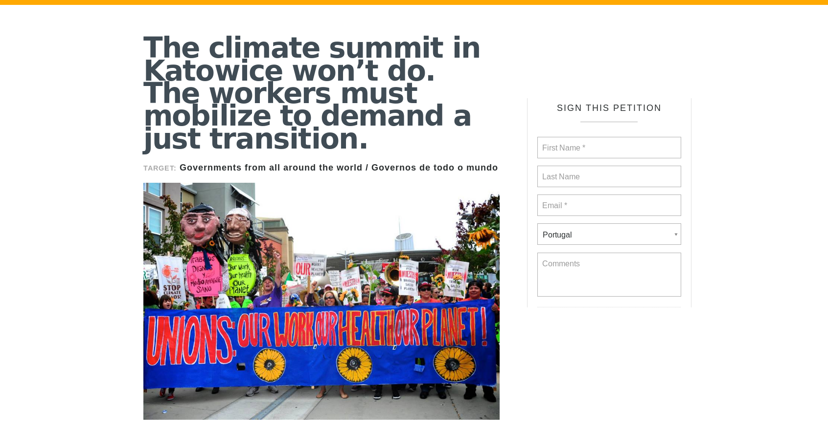 Declaração: A cimeira do clima em Katowice não serve. Os trabalhadores precisam de mobilizar-se para exigir uma transição justa.