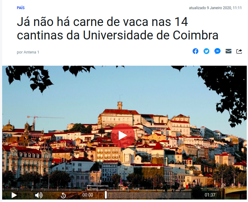 Já não há carne de vaca nas 14 cantinas da Universidade de Coimbra – RTP