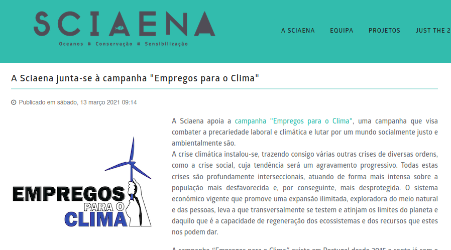 Sciaena apoia a campanha Empregos para o Clima